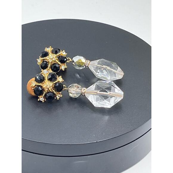 Eileen Fulton Vintage Black and Clear Crystal Clip on Earrings - Picture 6 of 14